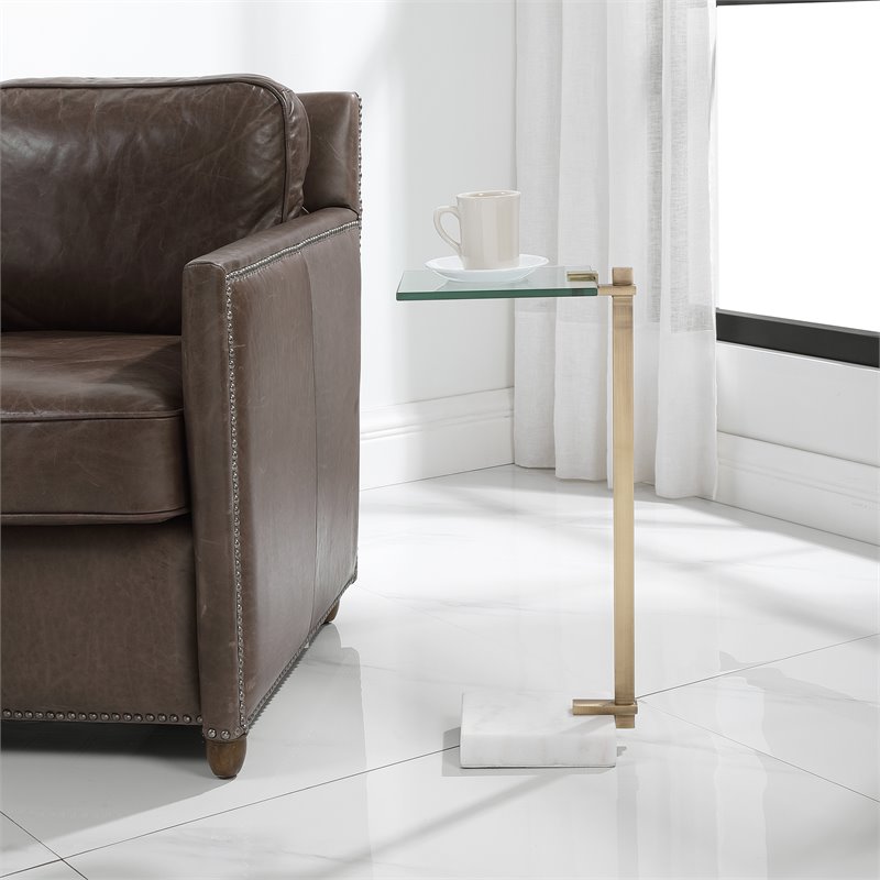 Uttermost Butler Stainless Steel and Marble Accent Table in Brass