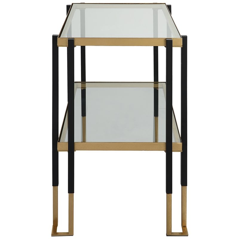 Uttermost Kentmore Contemporary Iron Metal and Glass Side Table in Matte Black