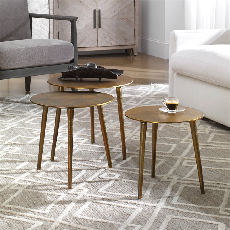 Uttermost Kasai Aluminum Coffee Tables in Oxidized Antique Gold (Set of 3)