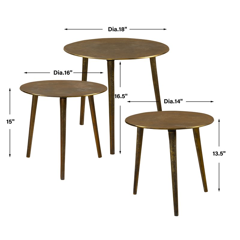 Uttermost Kasai Aluminum Coffee Tables in Oxidized Antique Gold (Set of 3)