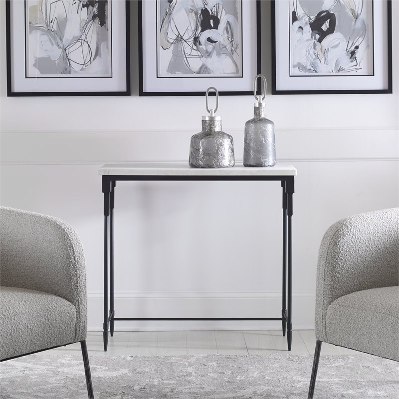 Uttermost Bourges Marble and Iron Console Table in White/Black