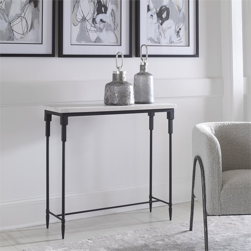 Uttermost Bourges Marble and Iron Console Table in White/Black
