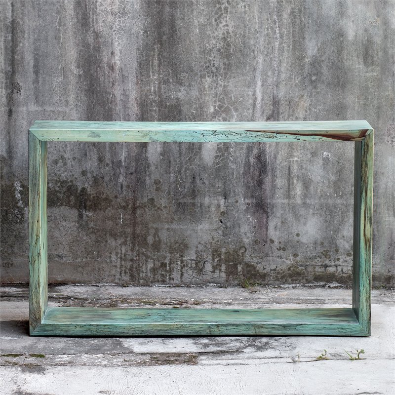 Uttermost Teo Coastal Solid Wood Console Table in Caribbean Blue-Green