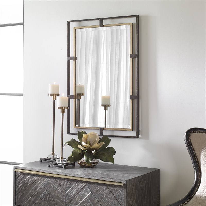 Uttermost Carrizo Rectangle Iron Metal and MDF Mirror in Gold/Bronze