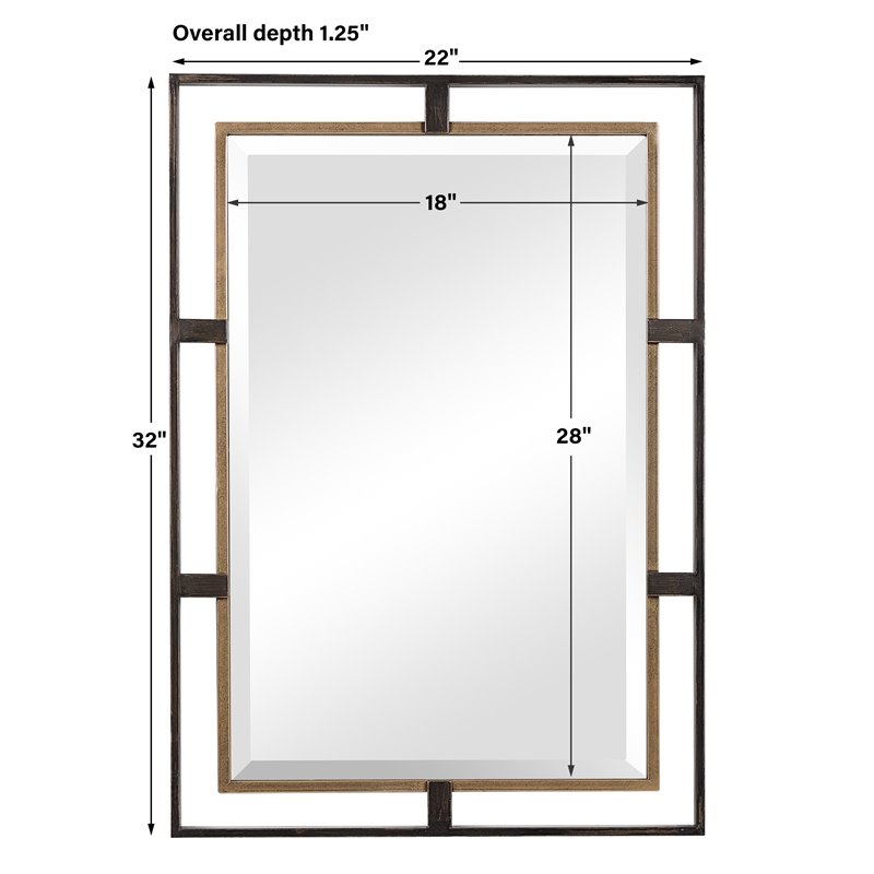 Uttermost Carrizo Rectangle Iron Metal and MDF Mirror in Gold/Bronze