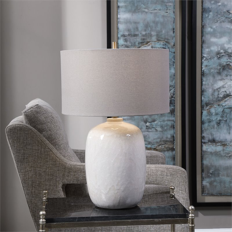 Uttermost Winterscape Ceramic and Steel Table Lamp in Cream-ivory/Nickel