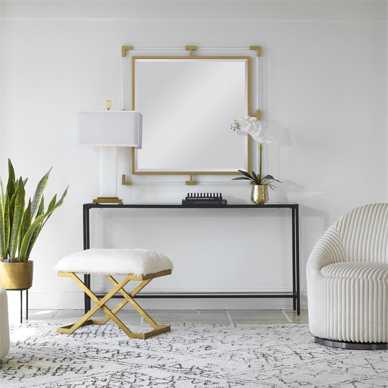 Uttermost Balkan Square Iron Metal and Clear Acrylic Mirror in Gold
