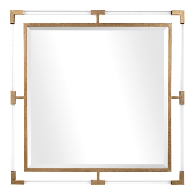 Uttermost Balkan Square Iron Metal and Clear Acrylic Mirror in Gold