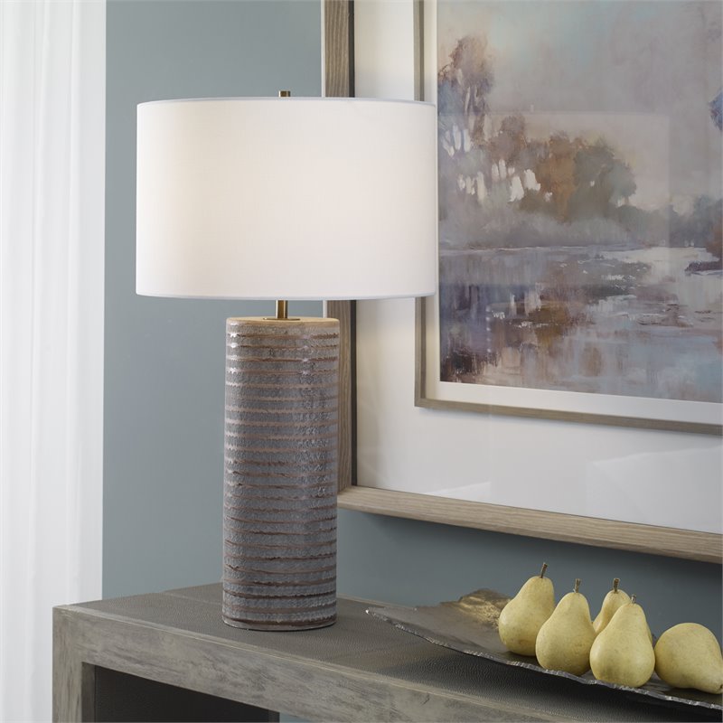 Uttermost Monolith Ceramic and Iron Table Lamp in Pewter/Antique Brass
