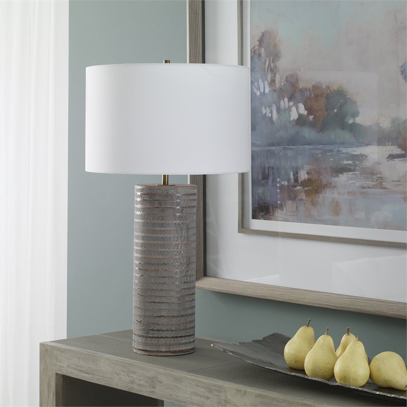 Uttermost Monolith Ceramic and Iron Table Lamp in Pewter/Antique Brass