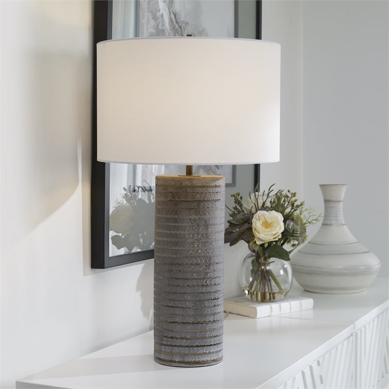 Uttermost Monolith Ceramic and Iron Table Lamp in Pewter/Antique Brass