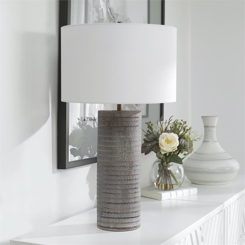 Uttermost Monolith Ceramic and Iron Table Lamp in Pewter/Antique Brass