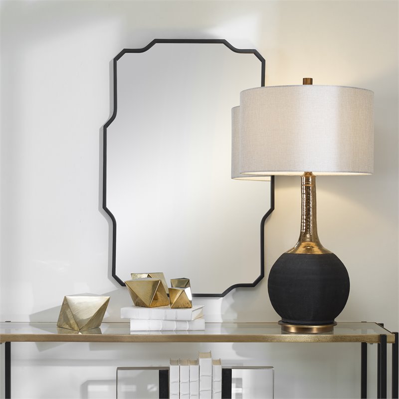 Uttermost Casmus Contemporary Iron Metal Wall Mirror in Matte Black