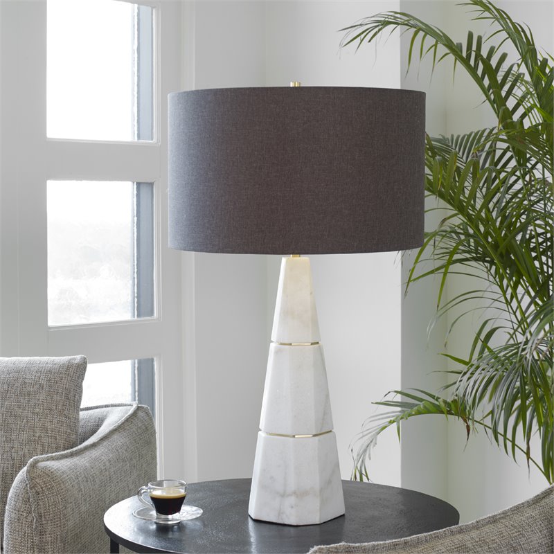 Uttermost Citadel Contemporary Marble Iron and Fabric Table Lamp - Elegant White