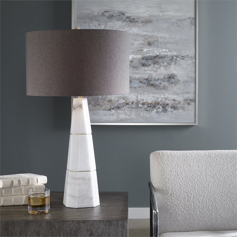 Uttermost Citadel Contemporary Marble Iron and Fabric Table Lamp - Elegant White