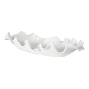 Uttermost Ruffled Coastal Earthenware Feathers Bowl in Matte White Glaze