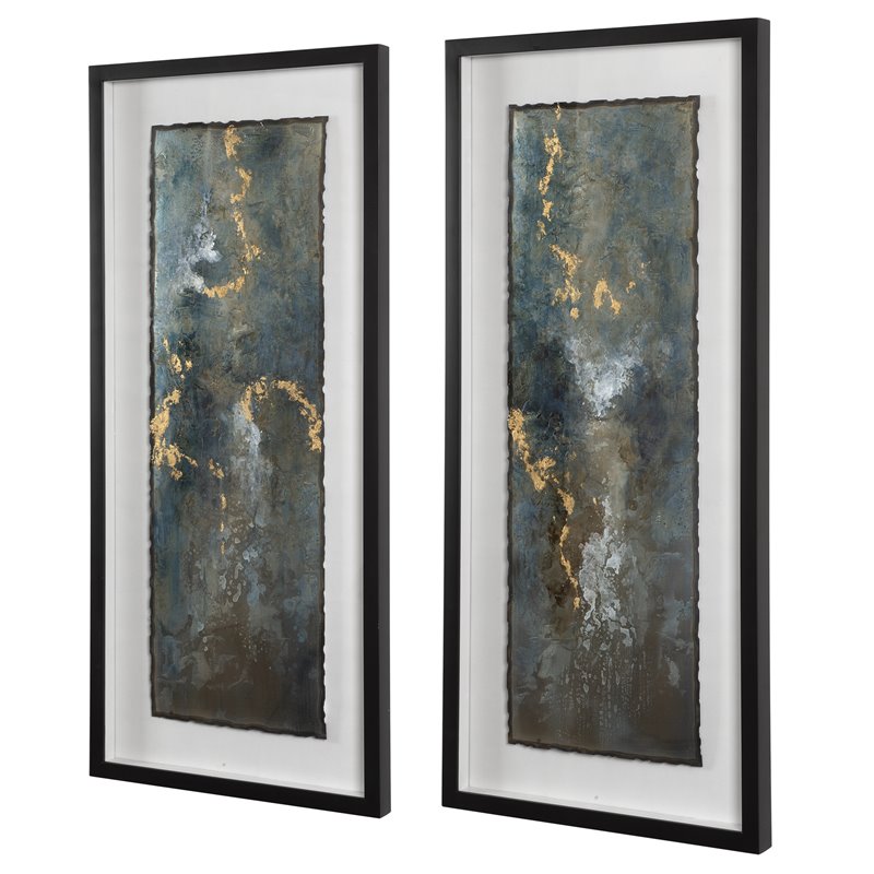 Uttermost Glimmering Agate Wood Abstract Prints in Multi-Color (Set of 2)