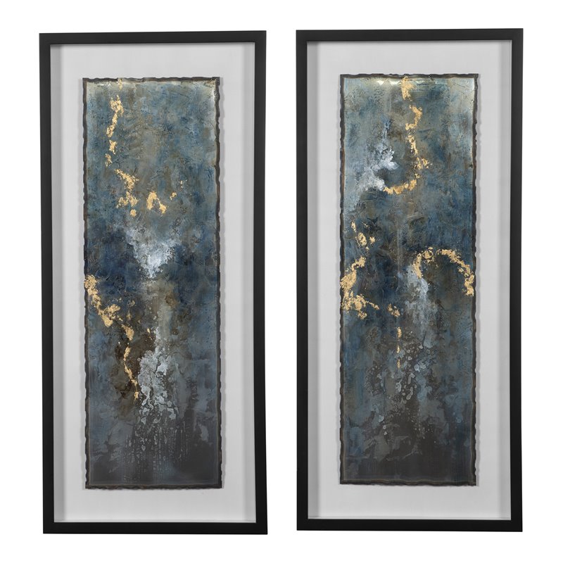 Uttermost Glimmering Agate Wood Abstract Prints in Multi-Color (Set of 2)