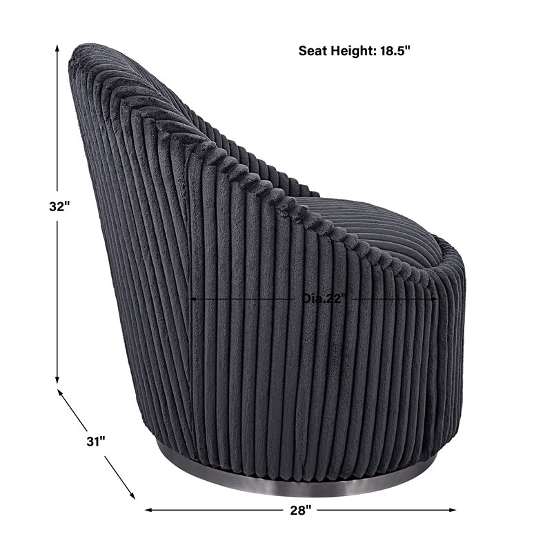 Uttermost Crue Contemporary Stainless Steel and Fabric Swivel Chair in Gray