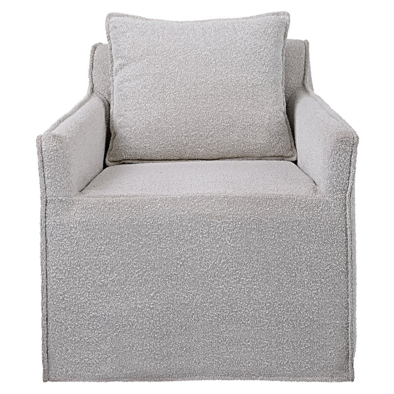 Uttermost Welland Fabric and Wood Swivel Chair in Warm Gray/Ivory