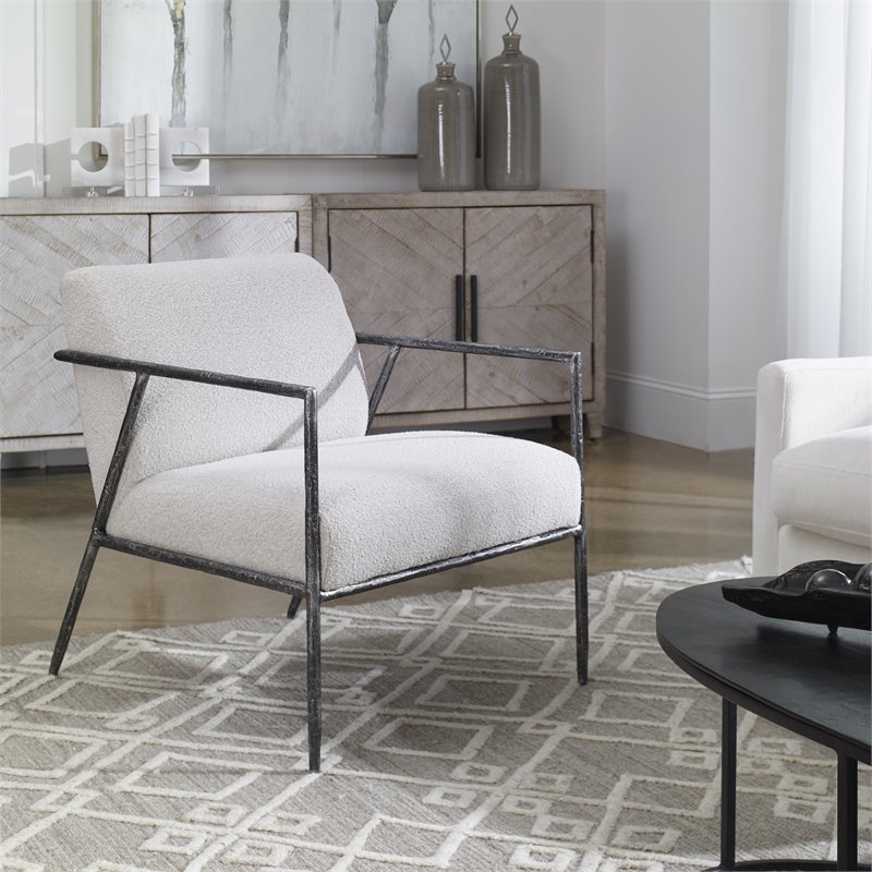 Uttermost Brisbane Cast Iron Accent Chair in Casual Ivory/Warm Gray