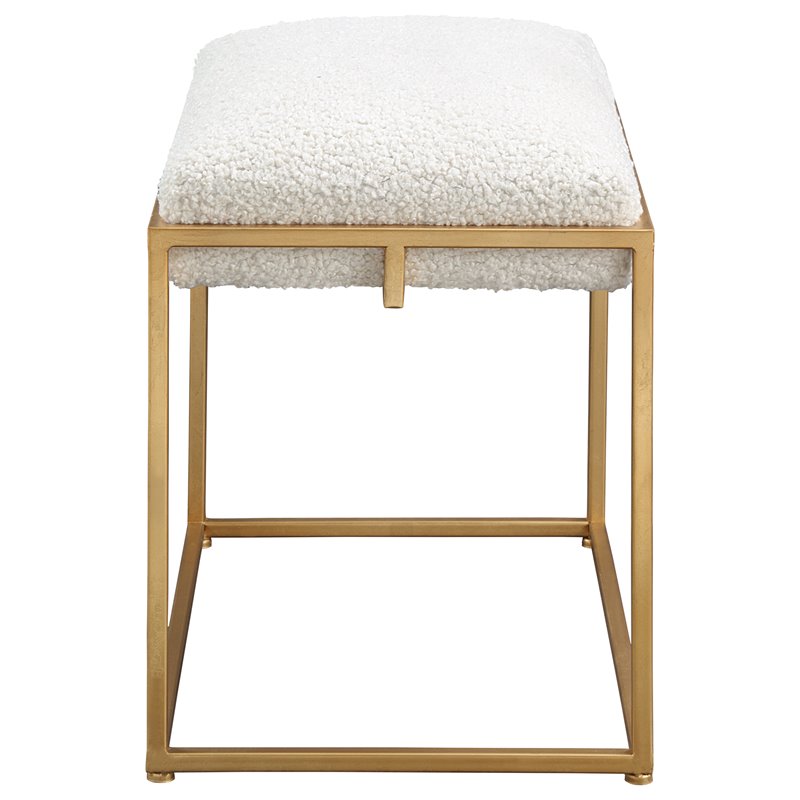Uttermost Paradox Small Iron Metal and Fabric Shearling Bench in White/Gold