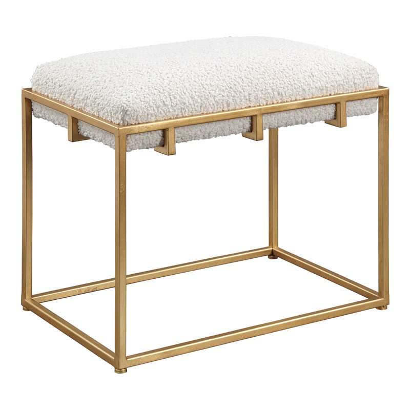 Uttermost Paradox Small Iron Metal and Fabric Shearling Bench in White/Gold