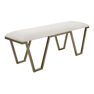 Uttermost Farrah Geometric Iron Metal Bench in White/Antique Gold