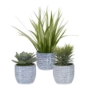 Uttermost Puebla Coastal Plastic and Ceramic Pots in Blue/White (Set of 3)