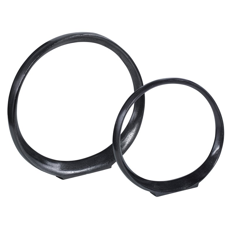 Uttermost Orbits Contemporary Aluminum Ring Sculptures in Nickel (Set of 2)