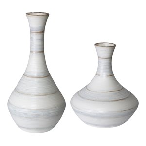 Uttermost Potter Fluted Striped Earthenware Vases in Ivory/Blue/Tan (Set of 2)