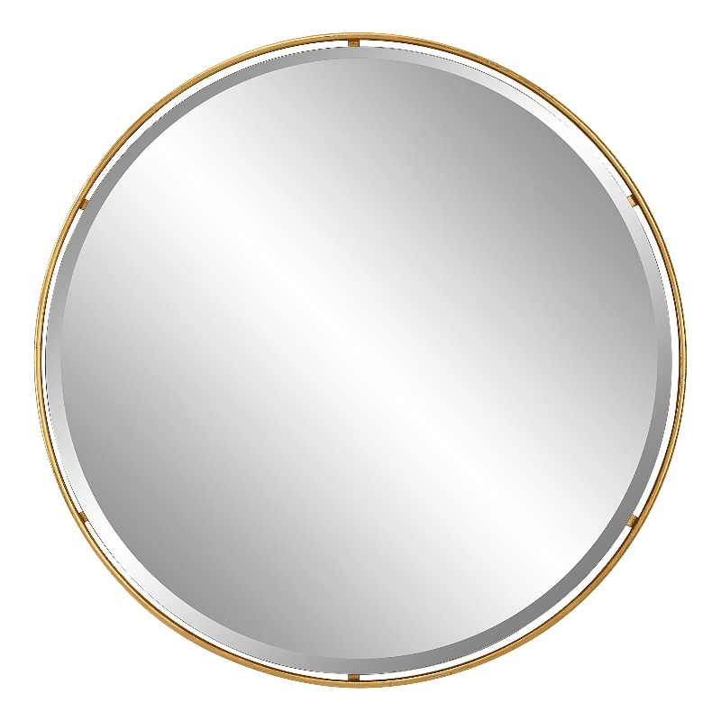 Uttermost Canillo Round Contemporary Iron Metal and MDF Mirror in Gold