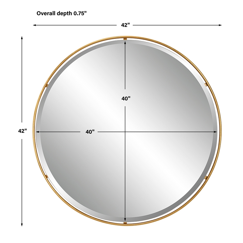 Uttermost Canillo Round Contemporary Iron Metal and MDF Mirror in Gold