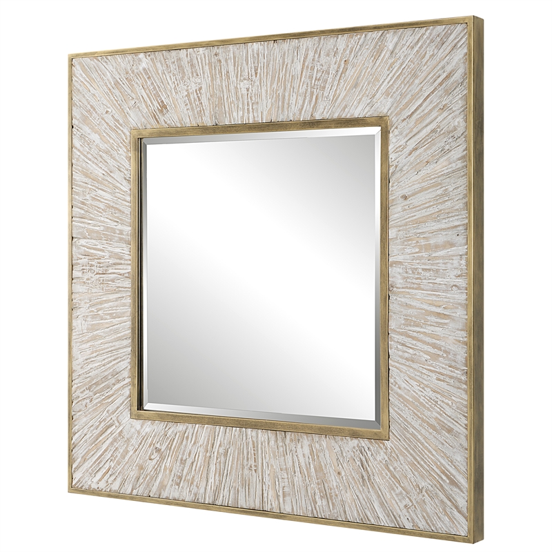 Uttermost Wharton Square Farmhouse MDF Wood and Iron Mirror in Gold/Woodtone