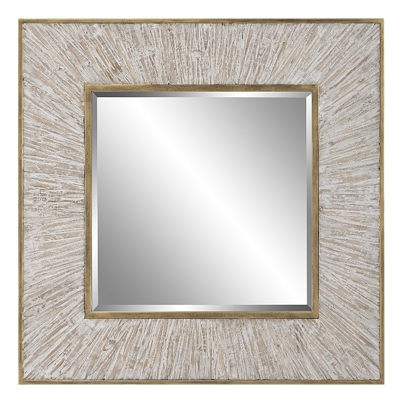 Uttermost Wharton Square Farmhouse MDF Wood and Iron Mirror in Gold/Woodtone