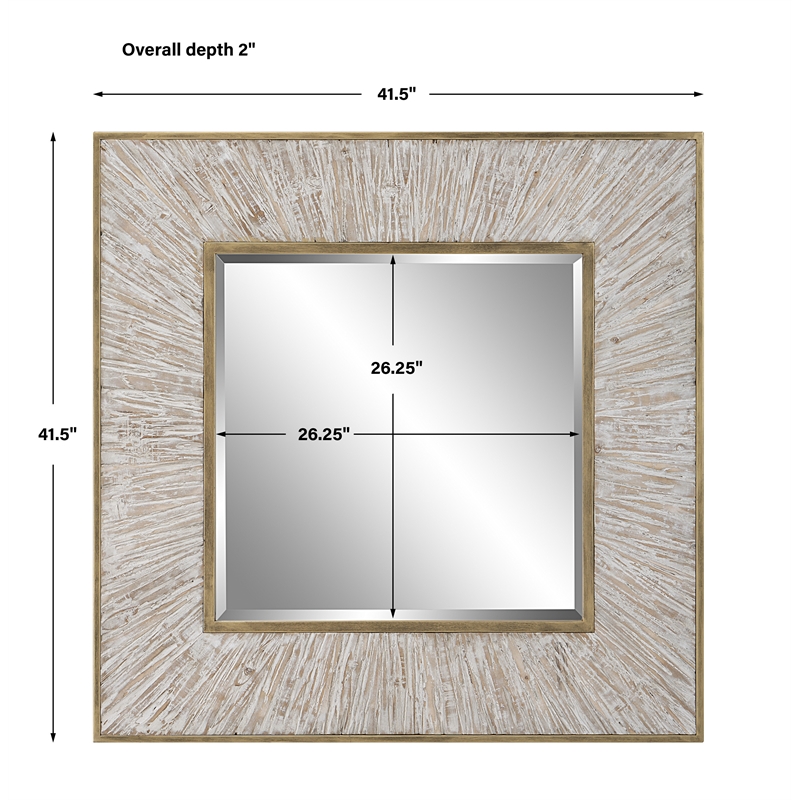 Uttermost Wharton Square Farmhouse MDF Wood and Iron Mirror in Gold/Woodtone