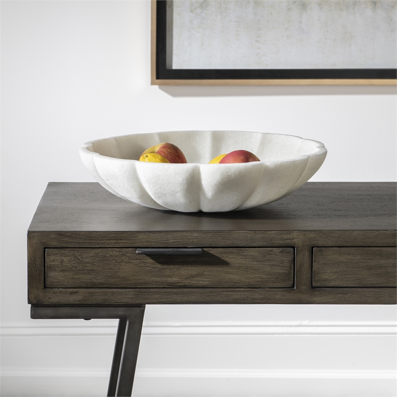 Uttermost Petal Contemporary Style Ricestone Bowl in White Finish