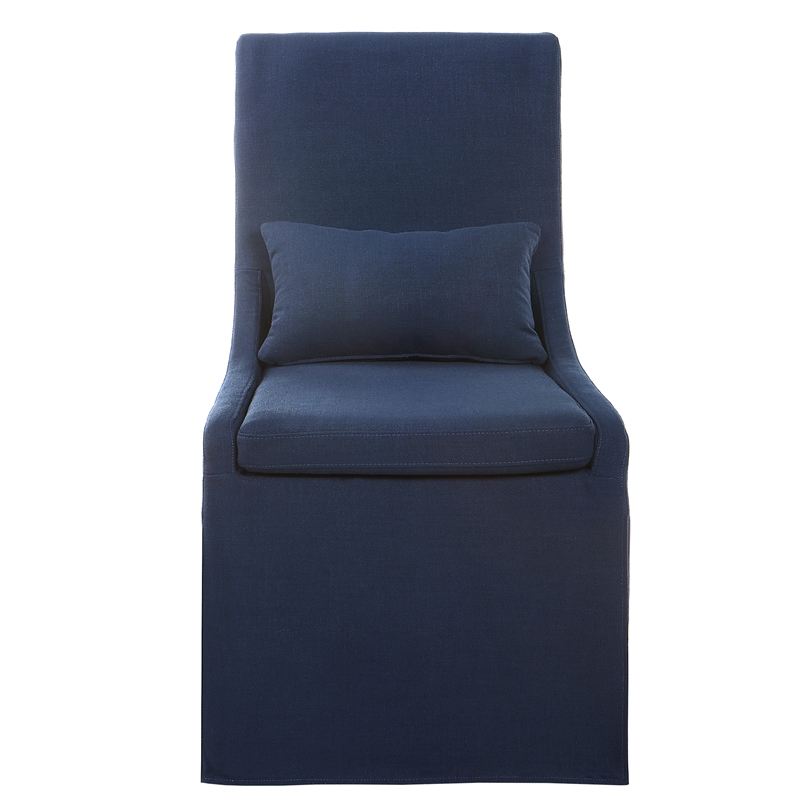 Uttermost Coley Farmhouse Style Wood and Fabric Armless Chair in Blue