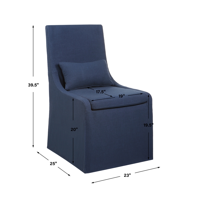 Uttermost Coley Farmhouse Style Wood and Fabric Armless Chair in Blue
