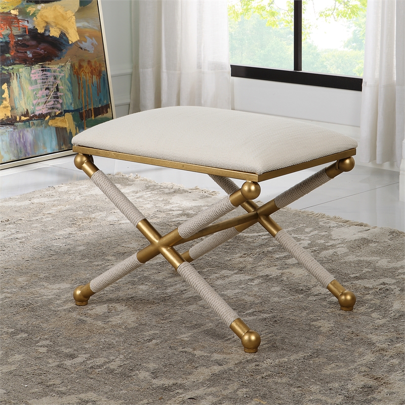 Uttermost Socialite Contemporary Iron Metal Small Bench in Gold/White