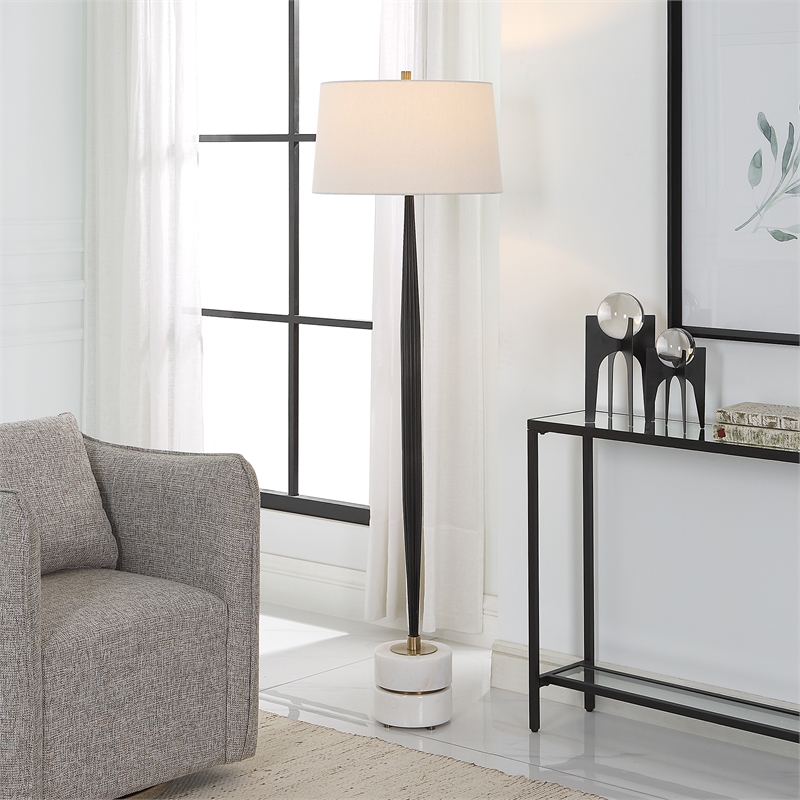 Uttermost Miraz Contemporary Iron and Marble Floor Lamp in Black Finish