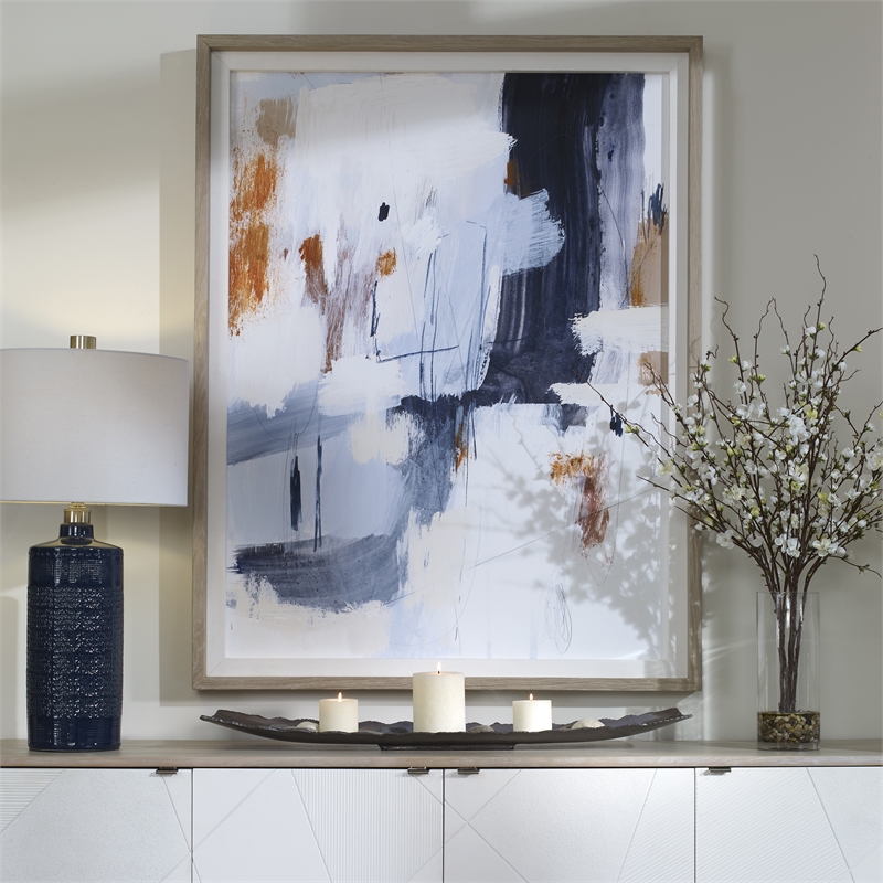 Uttermost Variant Linen and Pine Wood Abstract Framed Print in Blue/Orange/White