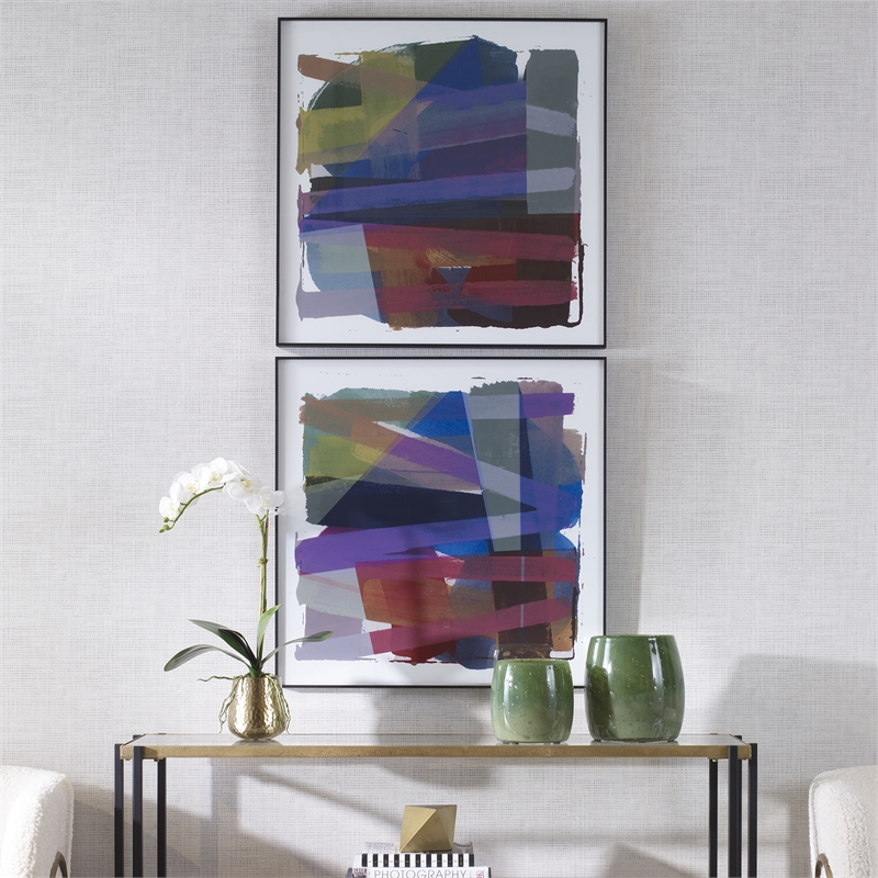 Uttermost Vivacious Metal Abstract Framed Prints in Multi-Color (Set of 2)