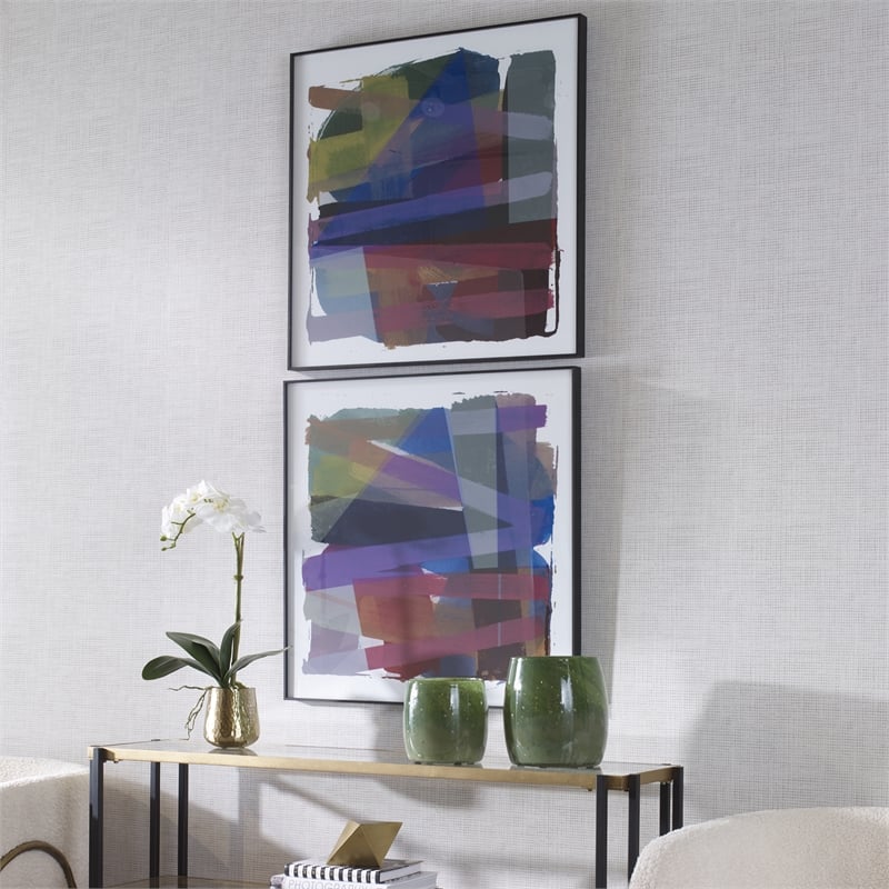 Uttermost Vivacious Metal Abstract Framed Prints in Multi-Color (Set of 2)
