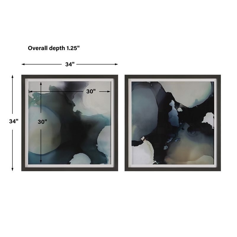 Uttermost Telescopic Abstract Framed Prints in Black/Blue/Brown/White (Set of 2)