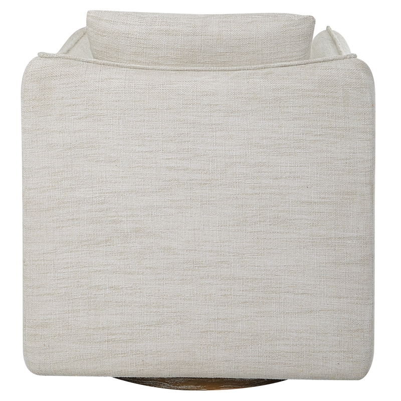 Uttermost Corben Farmhouse Wood and Fabric Swivel Armchair in Off White