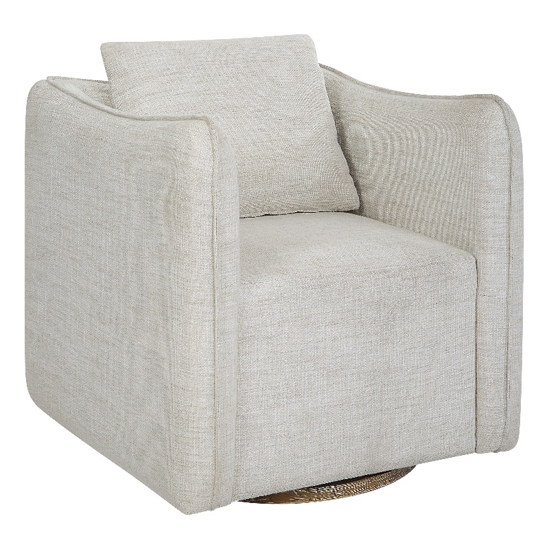 Uttermost Corben Farmhouse Wood and Fabric Swivel Armchair in Off White