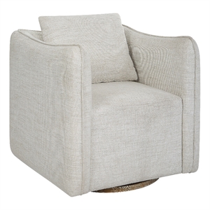Uttermost Corben Farmhouse Wood and Fabric Swivel Armchair in Off White