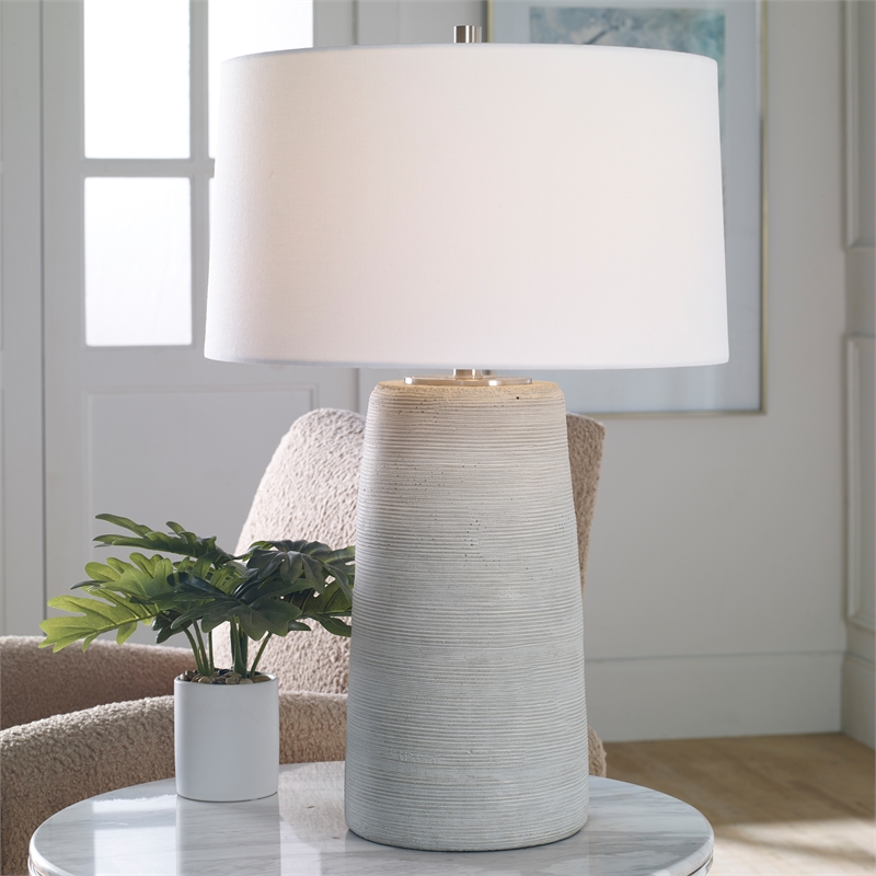 Uttermost Mountainscape Steel and Ceramic Table Lamp in Nickel/Gray/Off White