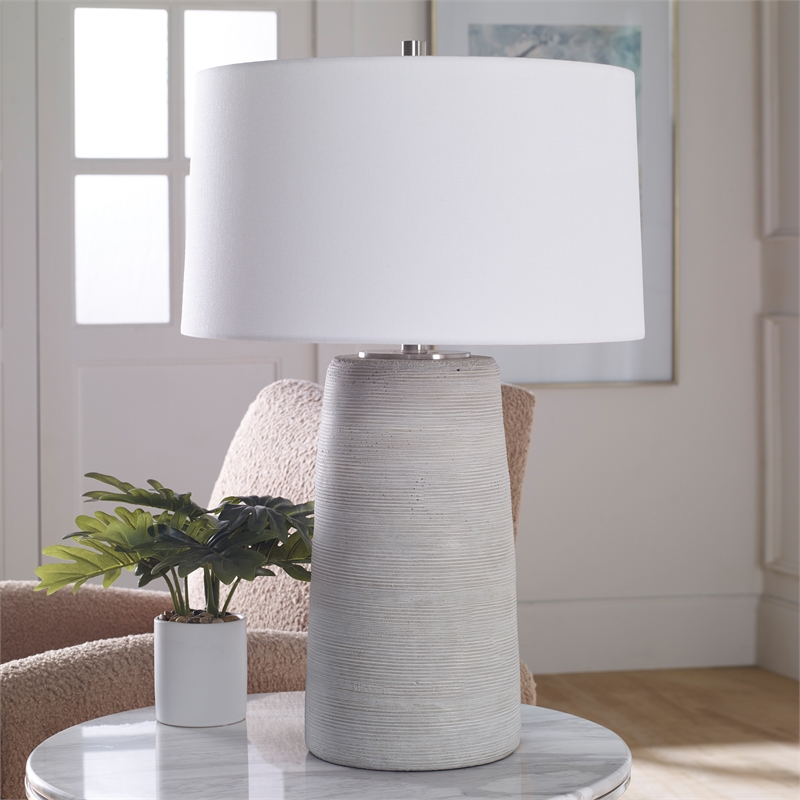 Uttermost Mountainscape Steel and Ceramic Table Lamp in Nickel/Gray/Off White